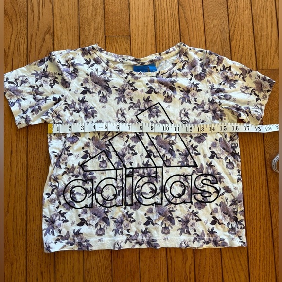 Adidas purple floral cotton cropped tee size medium - Picture 5 of 6